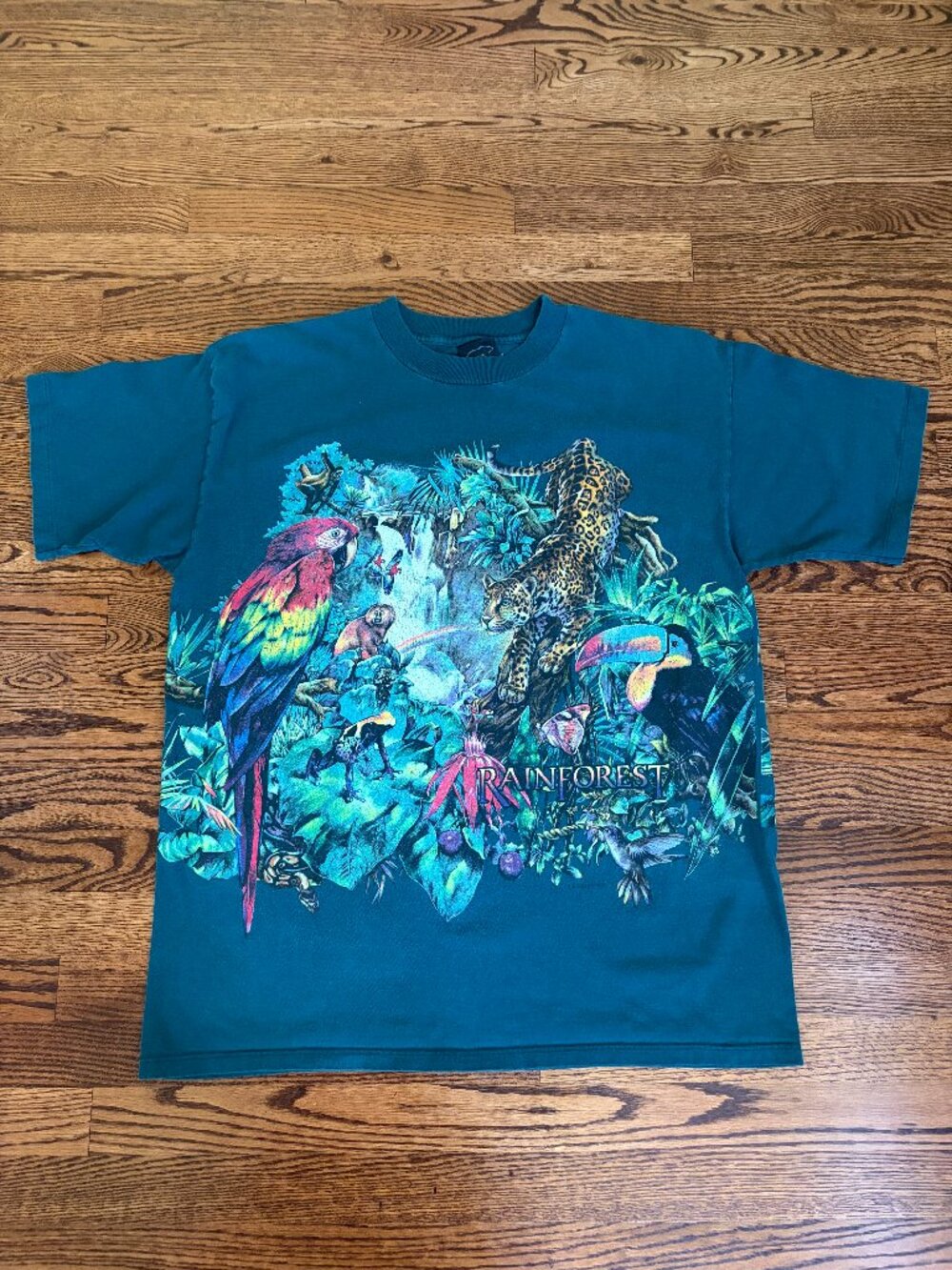 Vintage HABITAT Rainforest Green T-shirt Size XL Front & Back Zoo Jungle Top Tee